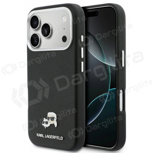 Apple iPhone 17 Pro dėklas "Karl Lagerfeld PU Karl and Choupette Heads Pins MagSafe" (juodas)