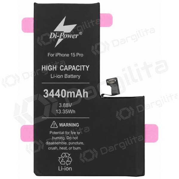 Apple iPhone 15 Pro baterija, akumuliatorius Di-Power 3440 mAh (padidintos talpos)