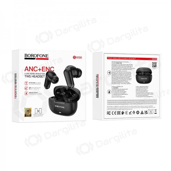 Belaidės ausinės Borofone BW96 Bluetooth ANC+ENC USB-C juodos
