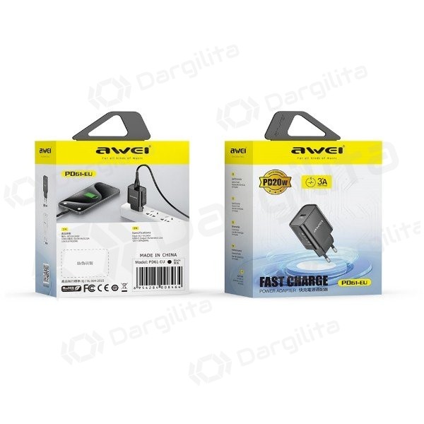 Telefono įkroviklis Awei PD61-EU 20 W USB-C baltas