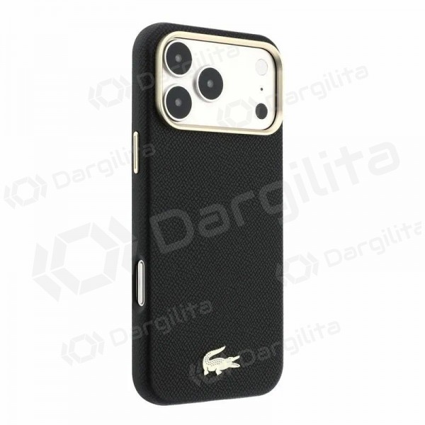 Apple iPhone 18 Pro dėklas "Lacoste PU Leather Champs Elysees Gold Logo MagSafe" (juodas)
