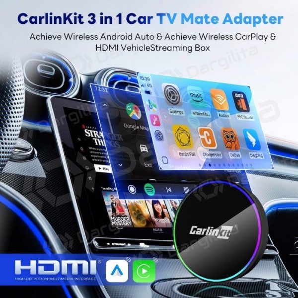 CarPlay adapteris Carlinkit HD2CP Pro belaidis Android Auto juodas