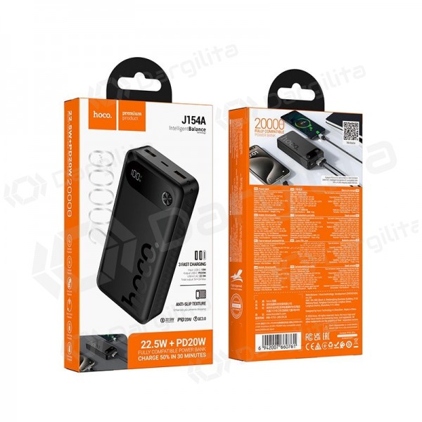 Išorinė baterija (Power Bank) Hoco J154A 20000 mAh 22.5 W, juoda