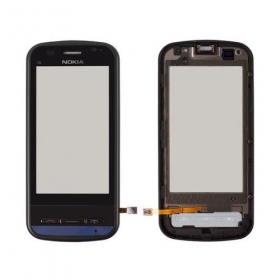 Nokia c6-00 lietimui jautrus stikliukas (su rėmeliu) (juodas)
