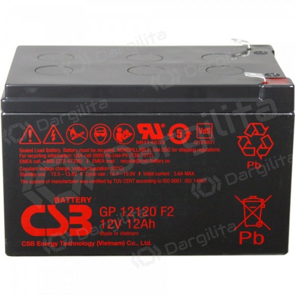 Akumuliatorius (AGM) CSB 12Ah 12V F2 VRLA (GP12120)