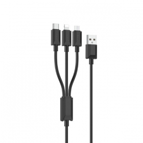 USB kabelis Hoco X74 3in1 microUSB-Lightning-Type-C 1.0m (juodas)