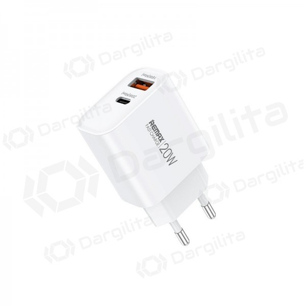 Telefono įkroviklis Remax RP-U120 20 W USB-C + USB-A baltas