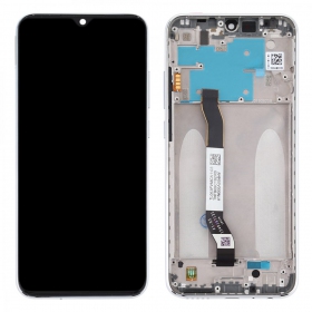 Xiaomi Redmi Note 8 / Note 8 2021 ekranas (baltas) (su rėmeliu) (service pack) (originalus)