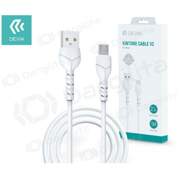 USB kabelis Devia Kintone microUSB 1.0m (baltas) 5V 2.1A