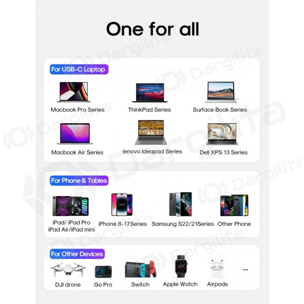 Telefono įkroviklis Hoco N66 35 W GaN USB-C + USB-A su Lightning laidu 1 m baltas