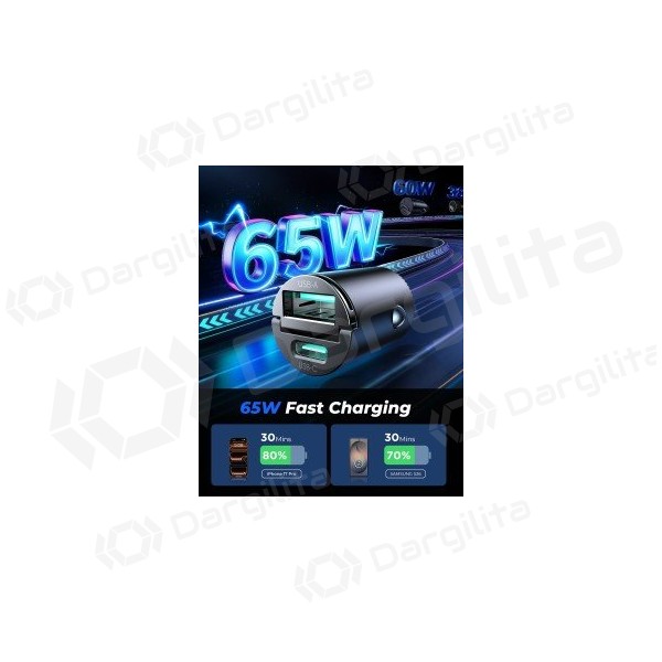 Automobilinis telefono įkroviklis Joyroom JR-CCN18 65 W USB-C + USB-A juodas