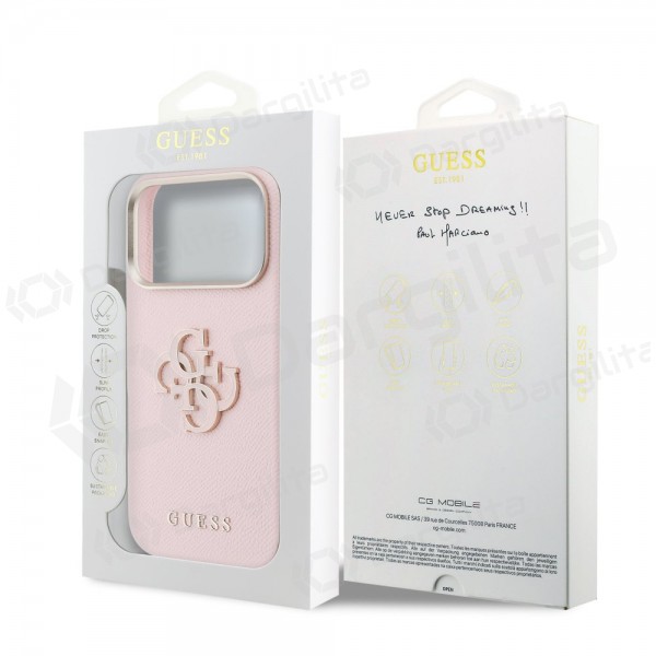 Apple iPhone 17 Pro Max dėklas "Guess PU Grained 4G Resin Metal Logo" (rožinis)