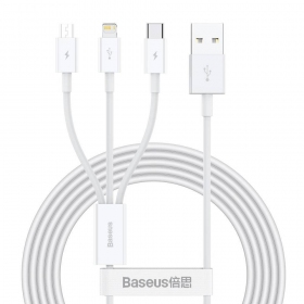 Kabelis Baseus Superior USB - microUSB+Lightning+Type-C 3.5A 1.5m (baltas) CAMLTYS-02