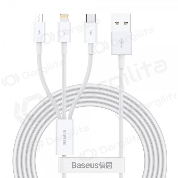 Kabelis Baseus Superior USB - microUSB+Lightning+Type-C 3.5A 1.5m (baltas) CAMLTYS-02