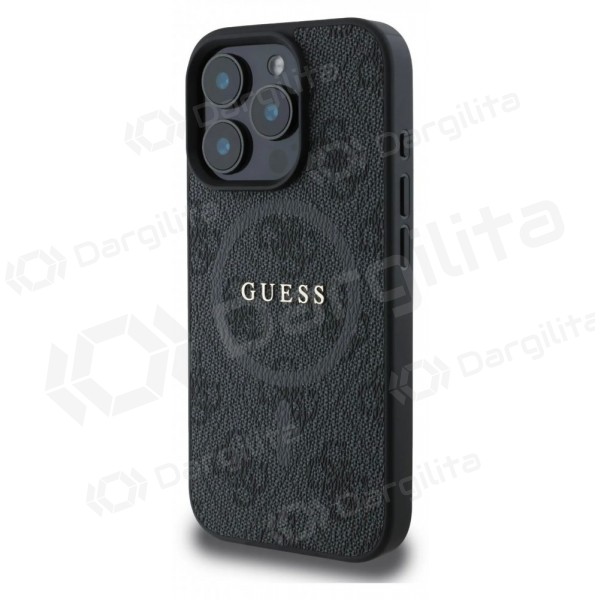Apple iPhone 16 Pro Max dėklas "Guess PU Leather 4G Colored Ring MagSafe" (juodas)