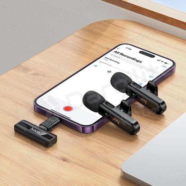 Belaidžių mikrofonų rinkinys Hoco L20A USB-C ir Lightning juodas