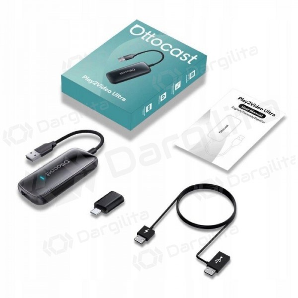 Belaidis CarPlay/Android Auto adapteris Ottocast Play2Video Ultra juodas