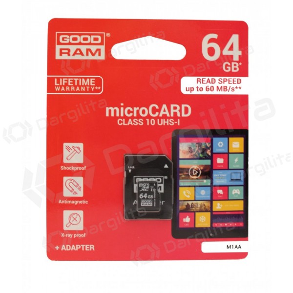 Atminties korta GOODRAM MicroSD 64Gb (class 10) + SD adapter