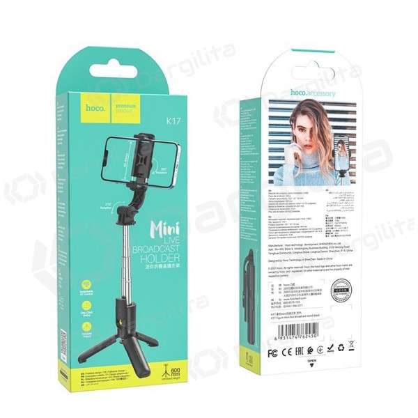 Asmenukių lazda trikojis Hoco K17 Mini telefonui 750 mm Bluetooth juoda