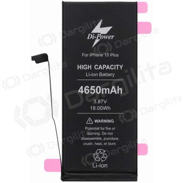 Apple iPhone 15 Plus baterija, akumuliatorius Di-Power 4650 mAh (padidintos talpos)