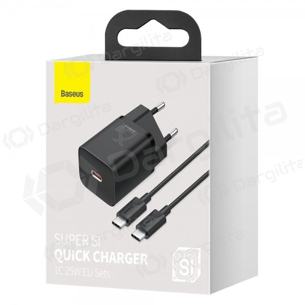 Telefono įkroviklis Baseus Super Si TZCCSUP-L01 25 W USB-C su USB-C laidu 1 m juodas