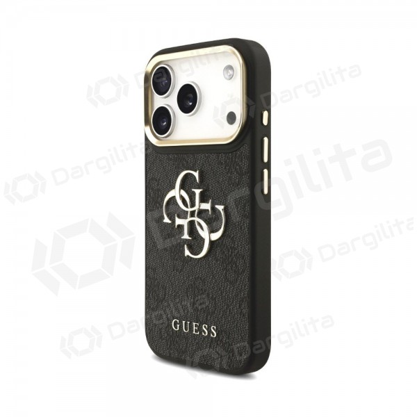 Apple iPhone 18 Pro dėklas "Guess PU Leather 4G Metal Logo Gold Frame" (juodas)