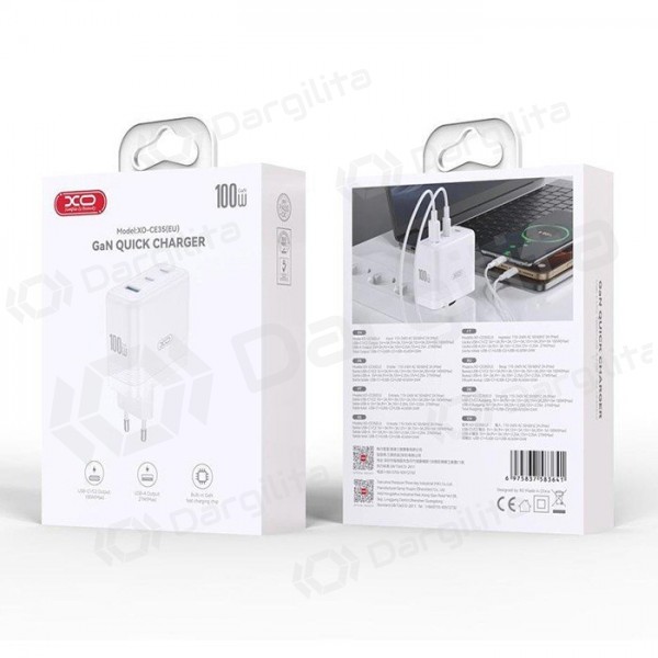 Telefono įkroviklis XO CE35 100 W 2x USB-C + USB-A baltas