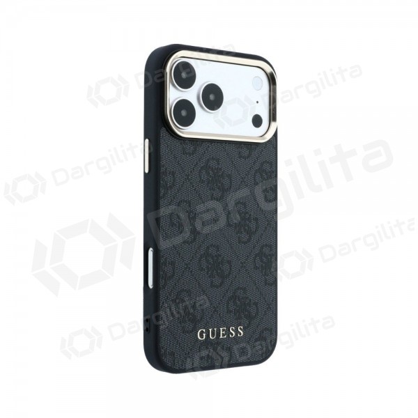 Apple iPhone 18 Pro dėklas "Guess PU Leather 4G Gold Frame MagSafe" (juodas)