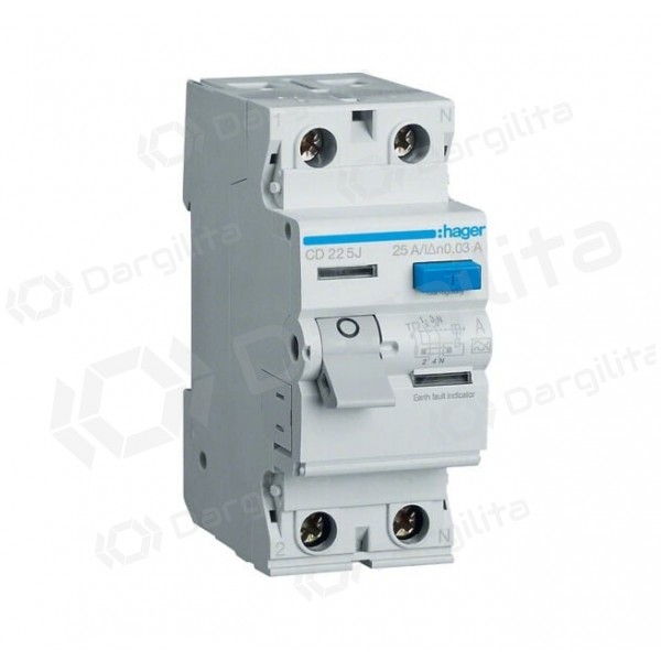 Srovės nuotekio relė Hager CD225J (A, 25A, 2P, 30mA, 230V) 