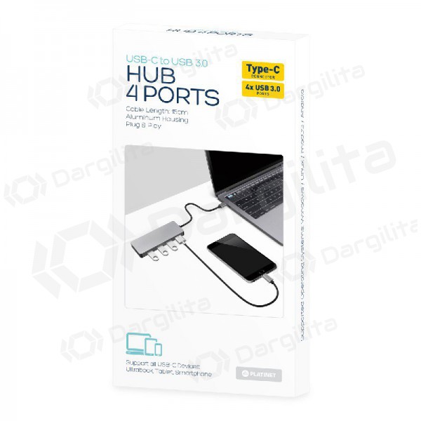Type-C šakotuvas Platinet (4xPort USB 3.0) pilkas