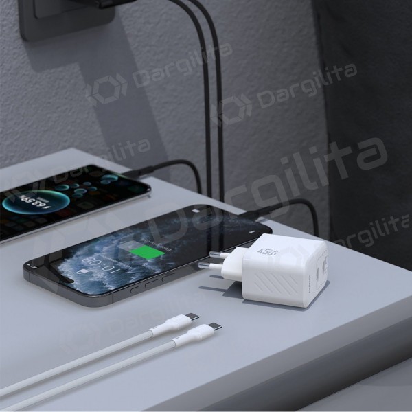 Telefono įkroviklis Dudao A28PC 45 W GaN 2x USB-C su USB-C laidu 1 m baltas
