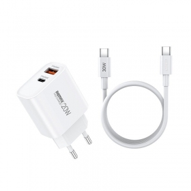 Telefono įkroviklis Remax RP-U120 20 W USB-C + USB-A su USB-C laidu 1 m baltas
