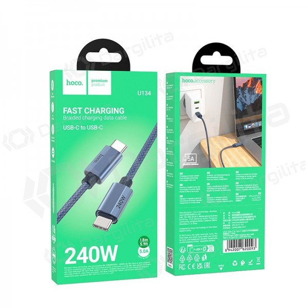 USB-C laidas Hoco U134 USB-C į USB-C 1.8 m 240 W juodas