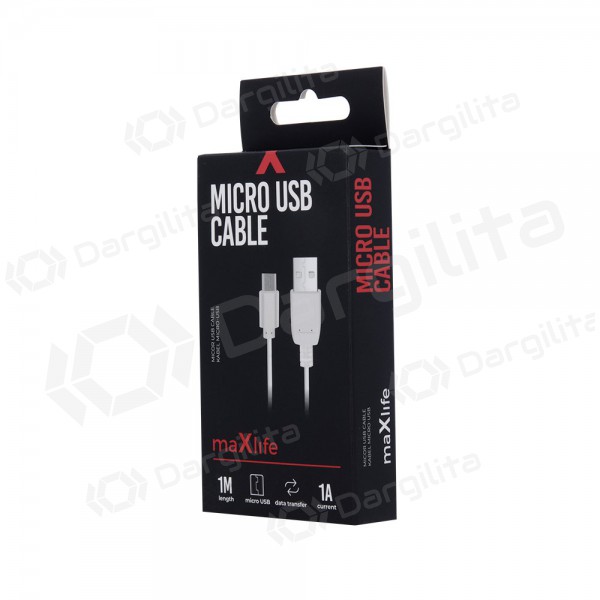 USB kabelis Maxlife microUSB (baltas) 1.0m