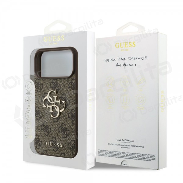 Apple iPhone 17 Pro Max dėklas "Guess PU 4G Metal Logo" (rudas)