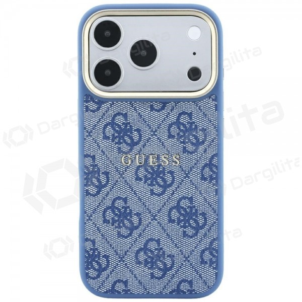 Apple iPhone 18 Pro dėklas "Guess PU Leather 4G Gold Frame Embossed MagSafe" (mėlynas)
