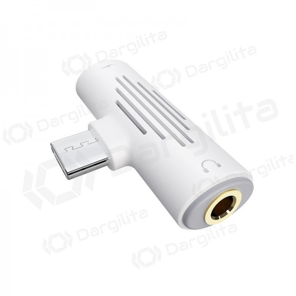 Adapteris Borofone BV8 iš Type-C į Type-C + 3,5mm (baltas)