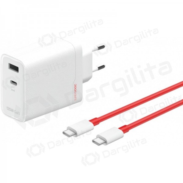 Telefono įkroviklis OnePlus SuperVOOC 120 W USB-C + USB-A GaN PD QC PPS baltas