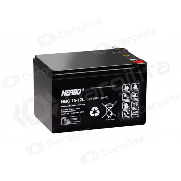Akumuliatorius 12V 15Ah F2 6.3mm AGM VRLA NERBO NBC15-12L