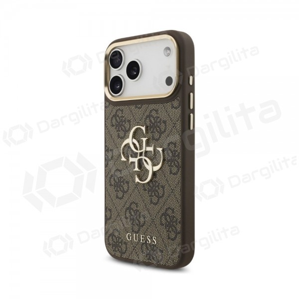 Apple iPhone 18 Pro Max dėklas "Guess PU Leather 4G Metal Logo Gold Frame" (rudas)