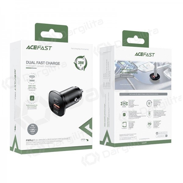 Automobilinis įkroviklis Acefast B1 Mini 38 W USB-C + USB-A PD QC juodas