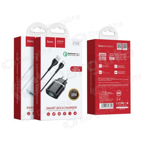 Įkroviklis HOCO C12Q Smart USB + microUSB kabelis (QC3.0) (juodas)