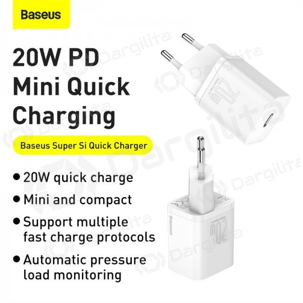 Telefono įkroviklis Baseus Super Si 20 W USB-C PD QC baltas