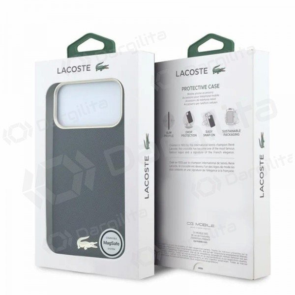 Apple iPhone 18 Pro Max dėklas "Lacoste PU Leather Champs Elysees Gold Logo MagSafe" (juodas)