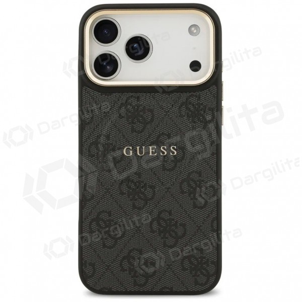 Apple iPhone 17 Pro dėklas "Guess PU Leather 4G Gold Frame MagSafe" (juodas)