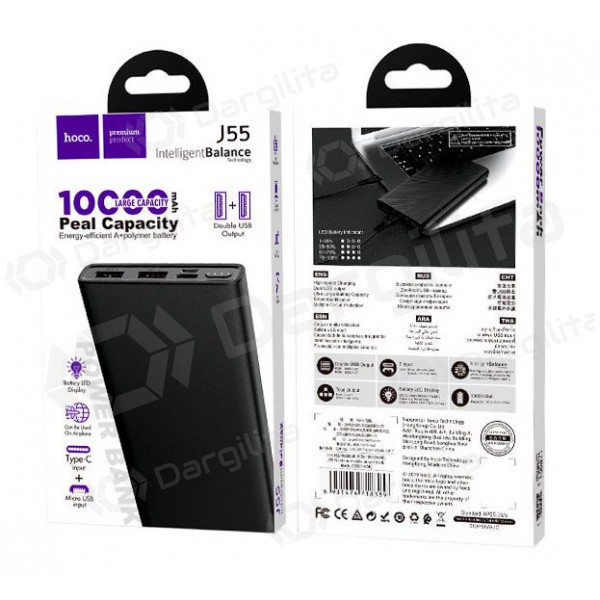 Išorinė baterija Power Bank Hoco J55 10000mAh (juoda) Išorinė baterija Power Bank Hoco J55 10000mAh (juoda)
