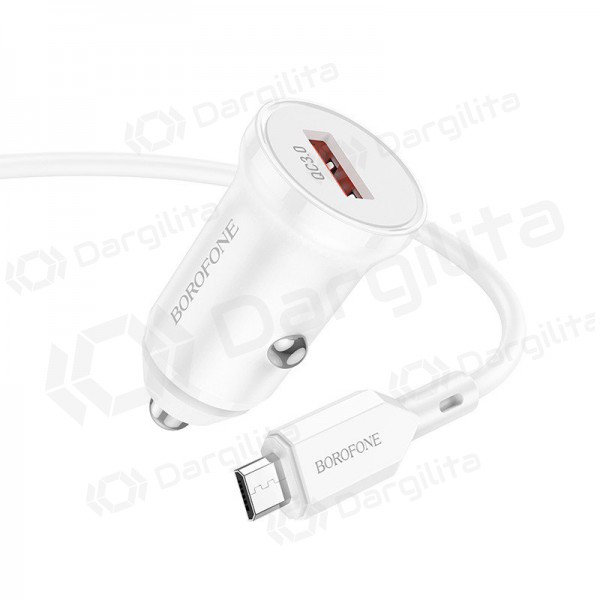 Įkroviklis automobilinis Borofone BZ18 Quick Charge 3.0 18W + MicroUSB (baltas)