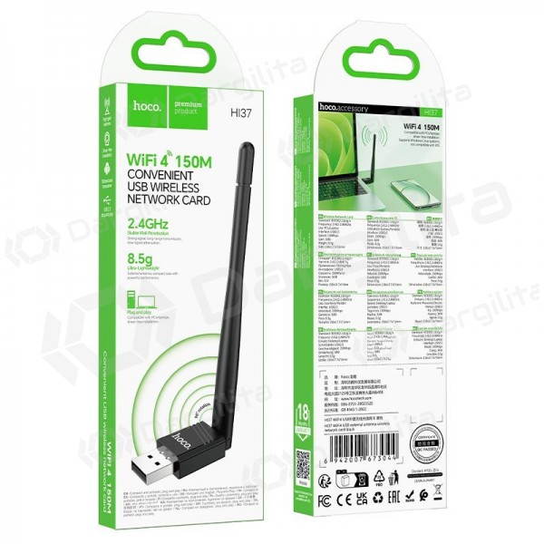 USB Wi-Fi adapteris Hoco HI37 USB Wi-Fi 4 juodas