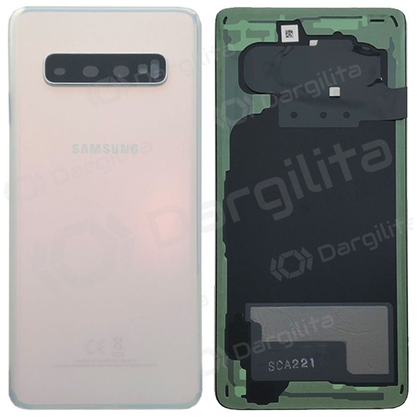 Samsung G973 Galaxy S10 galinis baterijos dangtelis baltas (Prism White) (naudotas grade B, originalus)