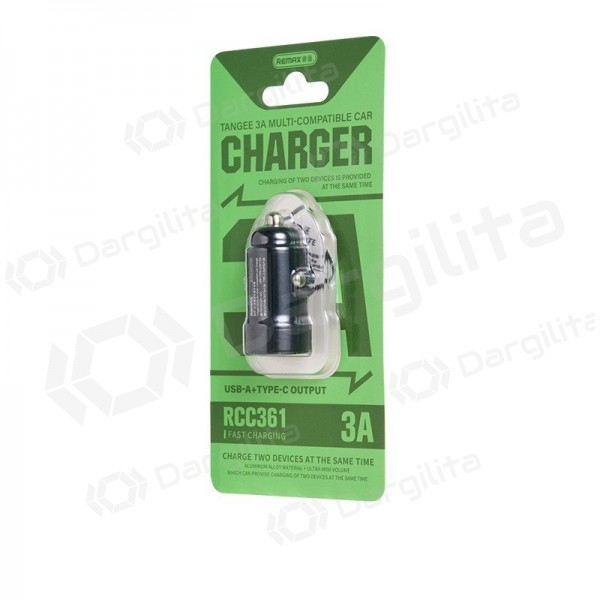 Automobilinis įkroviklis Remax RCC361 15 W USB-C + USB-A PD juodas